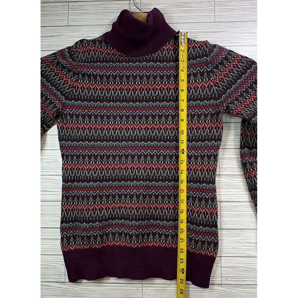 L.L. Bean Women's Cotton Cashmere Purple Geometric Print Turtleneck Sweater Sz S - Picture 8 of 9